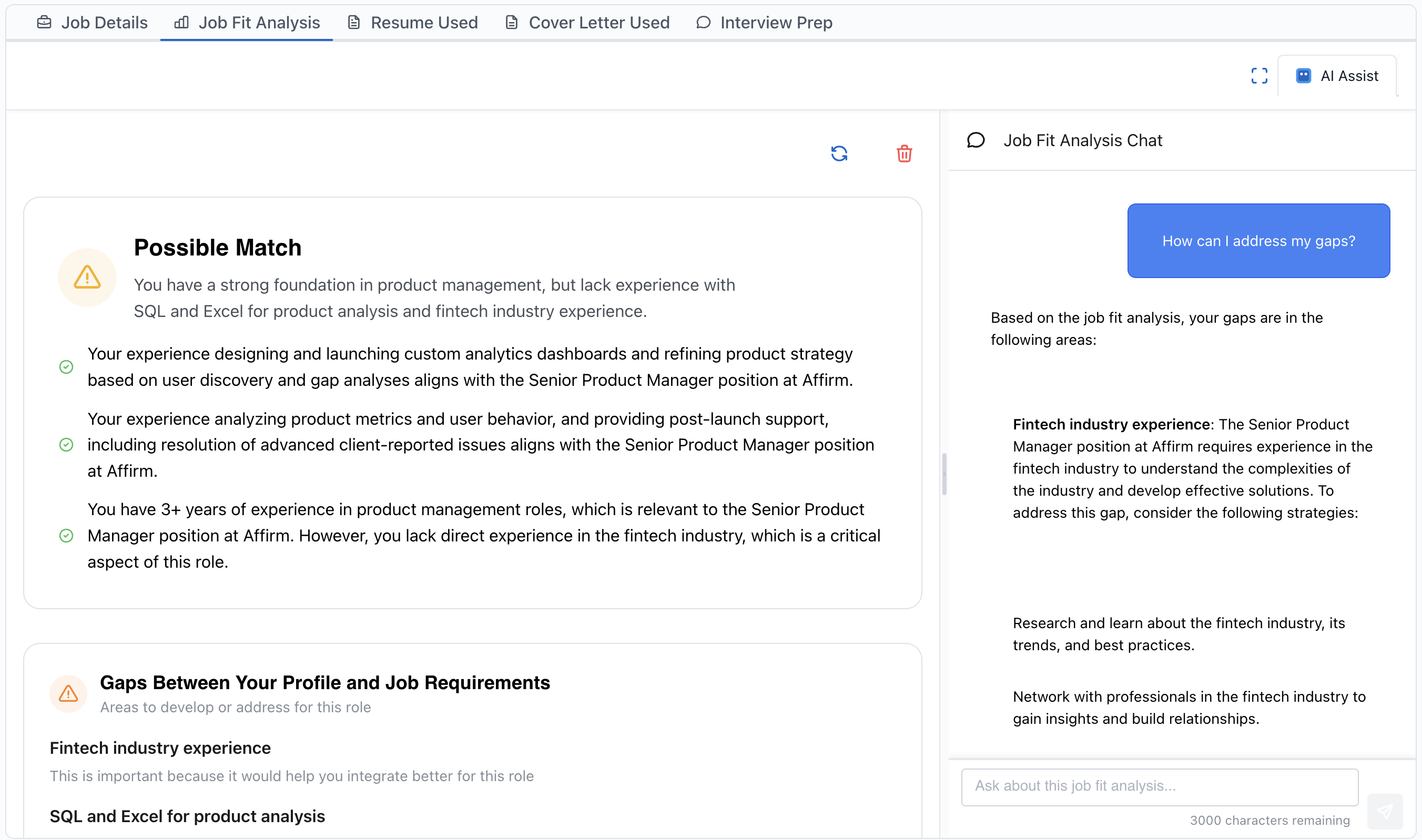Career AI Bot AI Job Fit Analysis providing personalized job insights and skills gap analysis