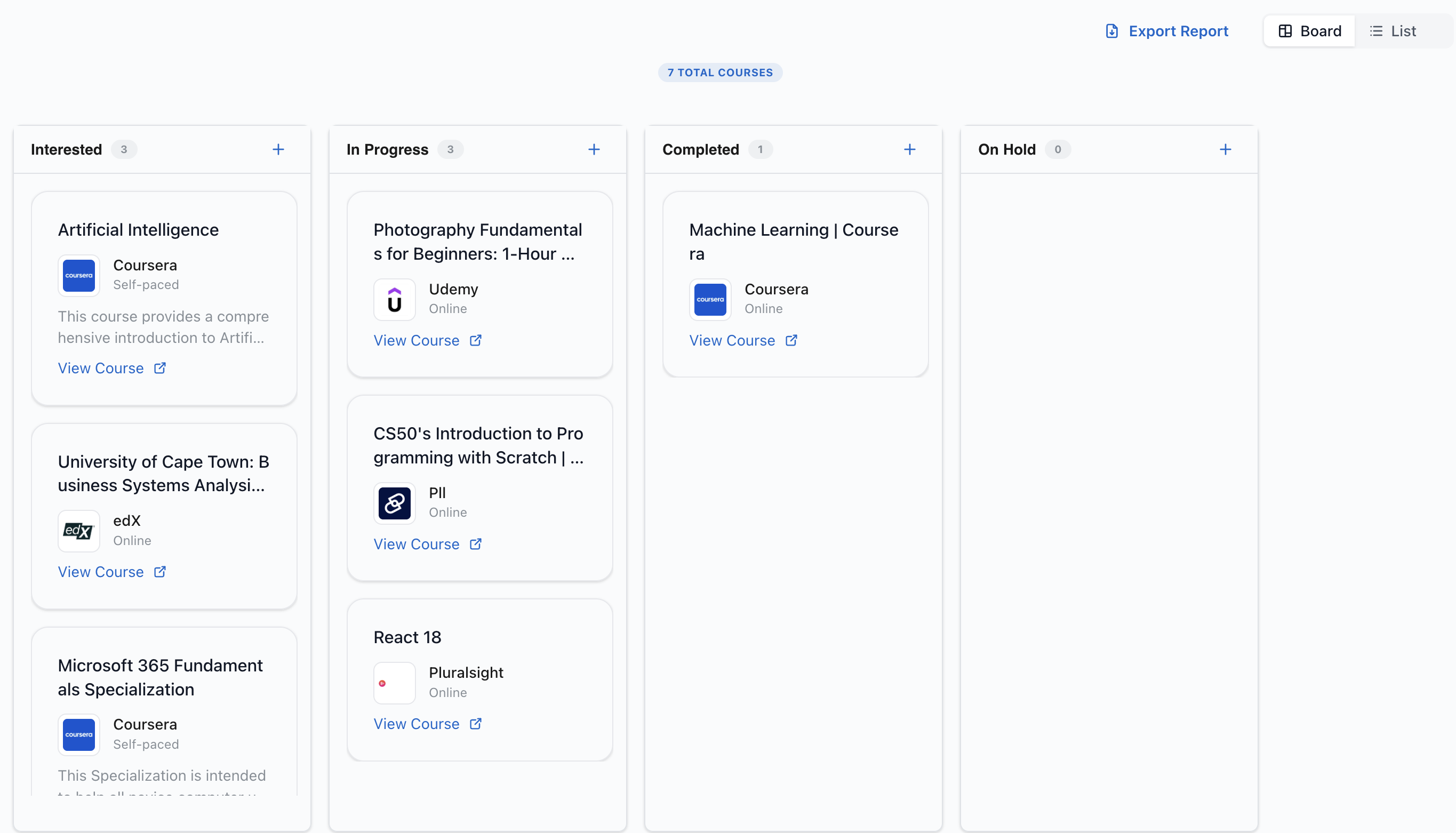 Career AI Bot Course Tracker for organizing and tracking learning progress