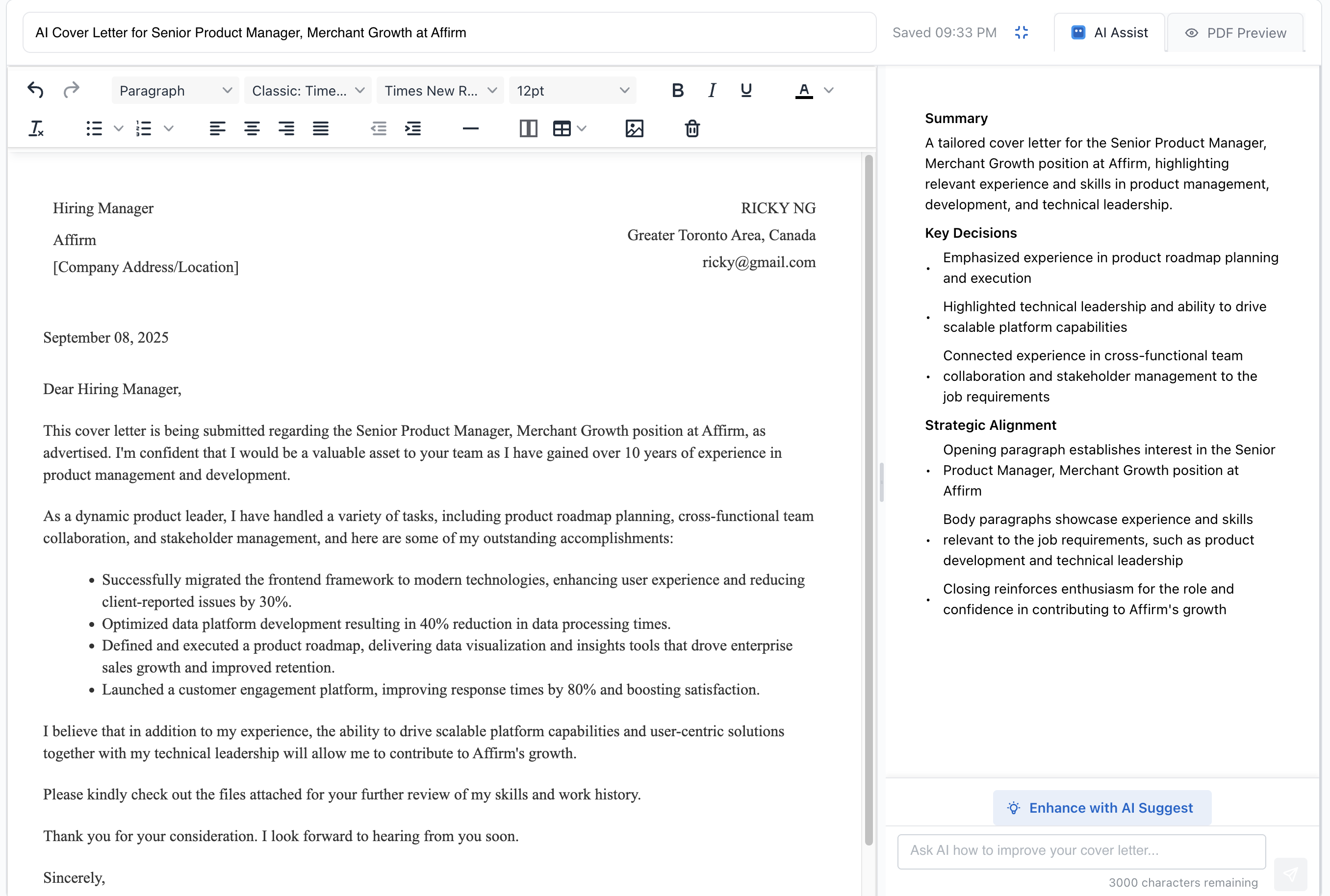 Career AI Bot Cover Letter Builder with AI-powered personalization